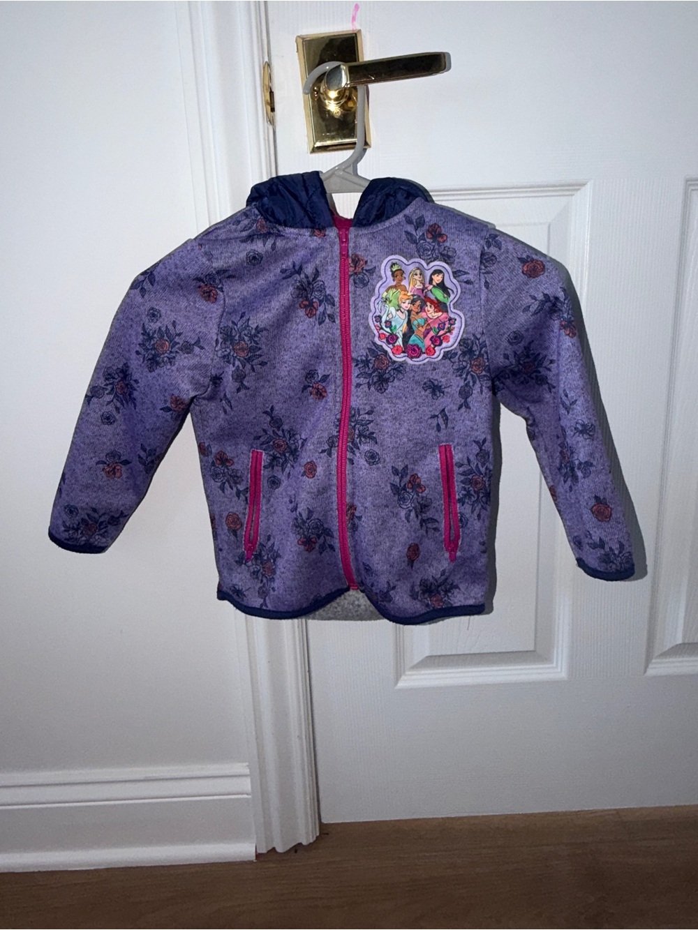 Disney Purple Floral Hooded Puffer Jacket with Character Patch